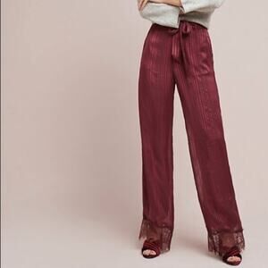 Tularosa Lace-Hem Red Wide Leg Pants